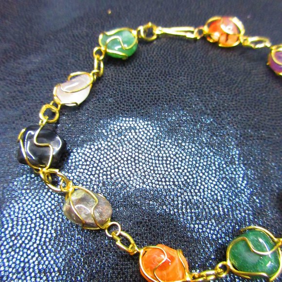 Chakra Gemstone Gold Wire Wrapped Nugget Bracelet Healing Semi Precious Natural - Picture 3 of 5